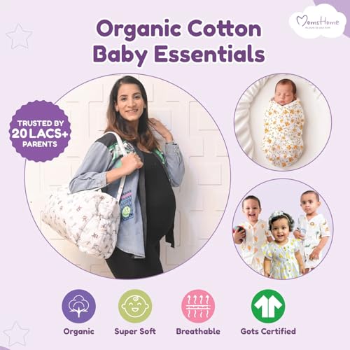 Image of MOM'S HOME Newborn Baby Gift Set (0-6 Months) | 25 Pieces Organic Cotton Essentials Kit | Hospital Bag (Multicolor)