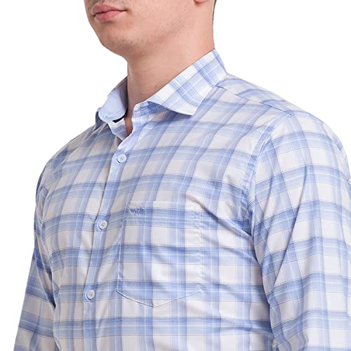 Image of Park Avenue Men's Cotton Blend Checks Pattern Slim Fit Cut Away Collar Full Sleeve Casual Shirt