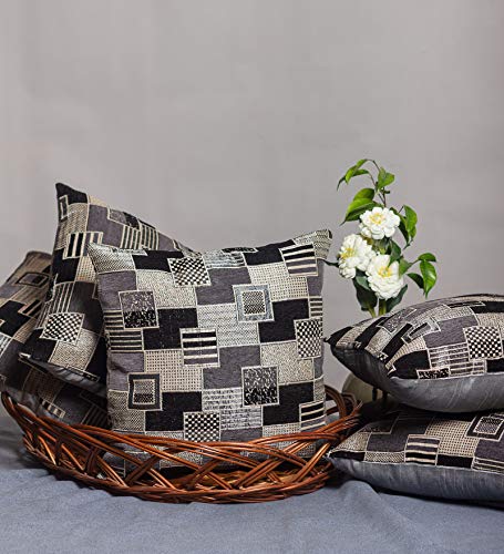 Image of ANAIA Box Texture Polyester Cushion Cover, 16x16 Inch, Grey & Black (Set of 3)