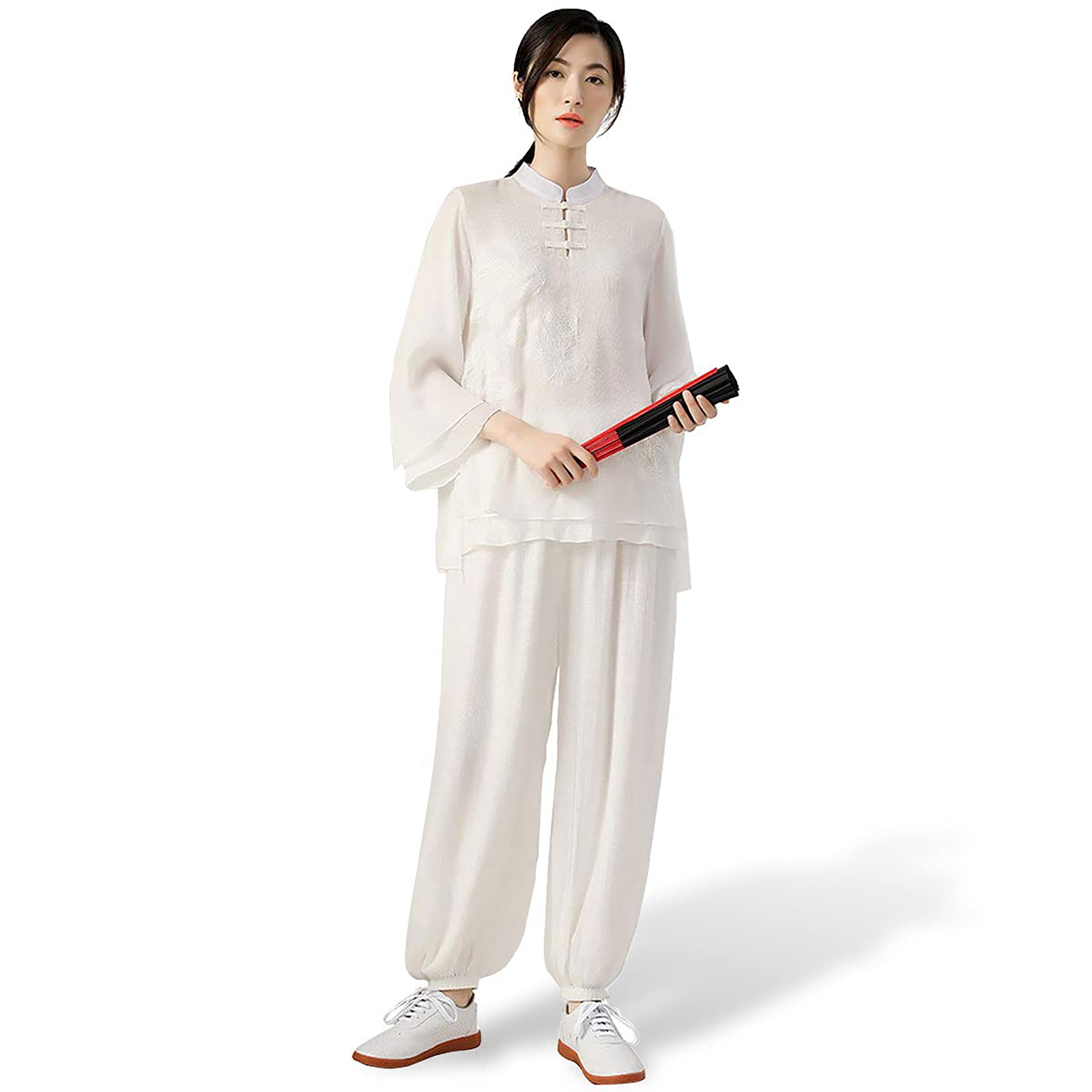 Kobiety Tai Chi Odzież Chiński Tradycyjny Medytacja Zen Jednolite Bawełniane Ubrania Wing Chun Lekkie Garnitury do Medytacji i Qigong, A, XXL