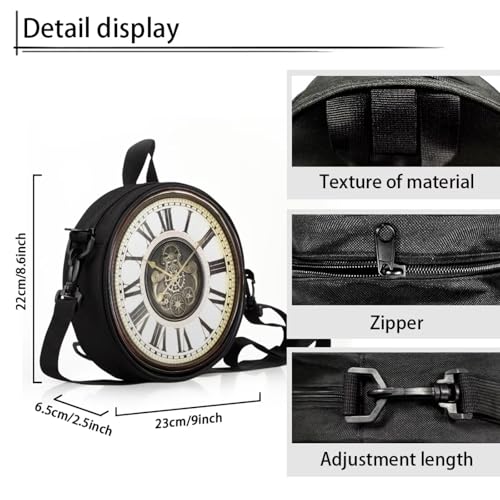 Image of Women Novelty Round Clock Shape Zippered Clock Purses for Women Tote Handbag Shoulder Bag, Gift for Mom Girlfriend