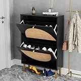 Yoluckea Shoe Cabinet with 2 Flip Drawers, Modern Freestanding Shoe Rack Storage Organizer with Natu