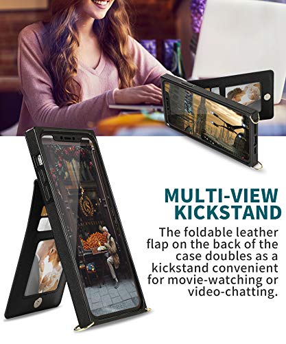 Iphone 11 Case,Crossbody Wallet Case Leather With Card Holder,Kickstand,Magnetic Closure Flip Folio Zipper Purse,Adjustable Removable Strap,Square Corners Protective Back Cover For Iphone 11-Black #TOP4