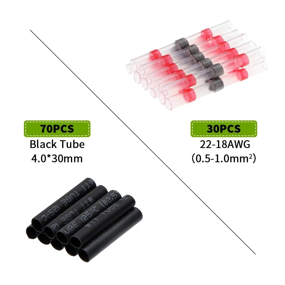 30/100pcs Waterproof Solder Seal Wire Connectors Heat Shrink Tube Fast Butt Connectors Insulated Electrical Wire Terminals(4p)