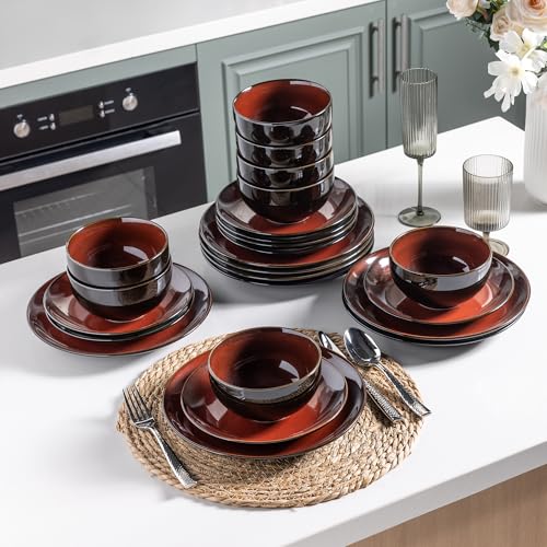 Image of LERATIO Ceramic Dinnerware Sets for 4,Stoneware Coupe Plates and Bowls Sets,Highly Chip and Crack Resistant | Dishwasher & Microwave & Oven Safe Dishes set,Reactive Glaze Dinnerware- Service for 4