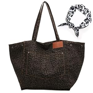 JEKAVA Fourre-Tout Imprimé Léopard en Toile à Bandoulière, Grand Sac à Main Élégant et Tendance pour Femme