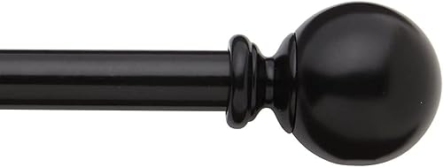 Miniatura 3 de Barra de cortina decorativa redonda de metal de 58 pulgadas por Graber, ancho ajustable de 84 a 120 pulgadas (negro con remates de bola)