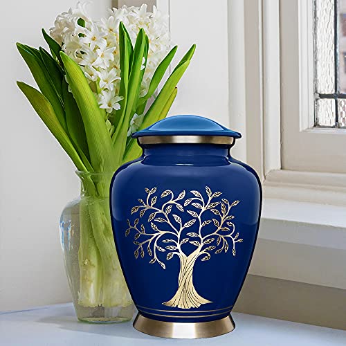 Image of Trupoint Memorials Cremation Urns for Human Ashes, Tree of Life Decorative Burial Urn for Adult Men and Women, Large Blue
