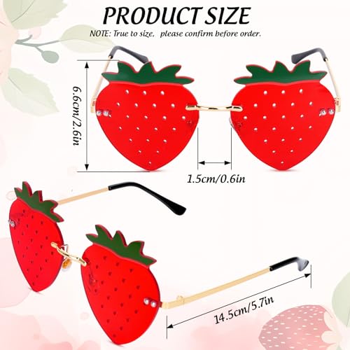 Strawberry Shape Sunglasses Red Strawberry Rimless Sunglasses Fruit Theme Party Prom Accessories Costumes Glasses for Women Summer Holiday Birthday, Set of 22