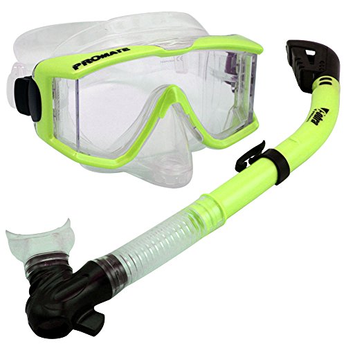 Promate Máscara de Buceo con Visión Lateral y Snorkel Seco Amarillo para Adultos miniatura 1