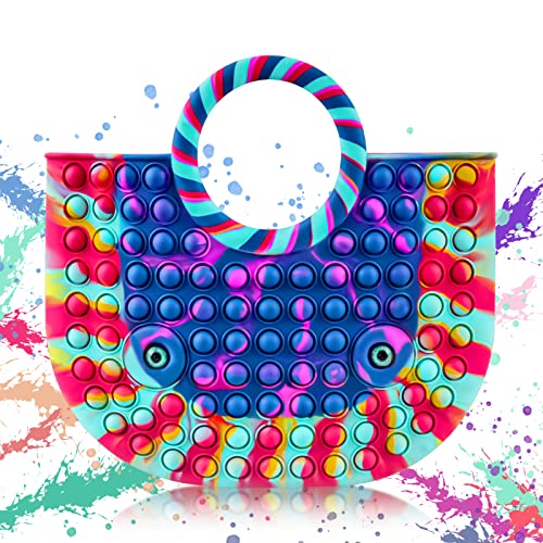 Pop Purse Push Bubble Fidget Pop Handbags Push Pop Fidget Toy Handbags and Purses for Women and Girls, Silicone Tote Bag Fidget Toys , Top Handle Satchel with Popper Bubble (Rainbow)