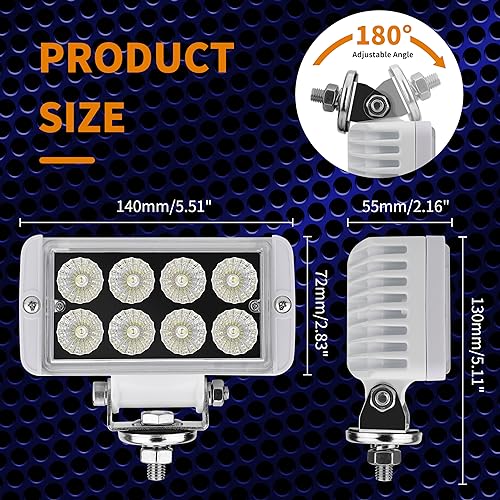 RVZONE 1 Pack Dual Color Led Boat Lights IP67 Waterproof LED Deck/Dock Marine Spreader Light 12-24V Boat Headlights Marine Led Spotlights for Night Fishing (Blue & White) by RVZONE - Used condition - Image 3