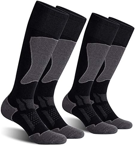 CelerSport 2 Pack Men's Ski Socks for Skiing, Snowboarding, Cold Weather, Winter Performance Socks, Black+Grey, Shoe Size 9-12
