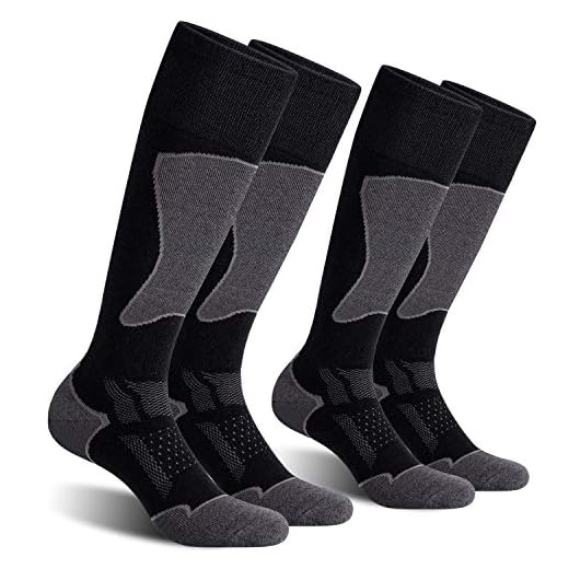 CS CELERSPORT 2 Pack Ski Socks for Men and Women Skiing, Snowboarding, Cold Weather, Winter Performance Socks, Black+Grey, Large