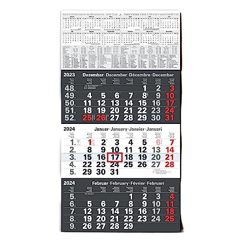 TOBJA 3 Monatskalender 2024 Wandkalender mit Schieber - 3-Monatskalender ohne Werbung | Bürokalender Monatsübersicht drei Monate mit Jahresübersicht | Großformat 56x30 cm (gefalzt!)