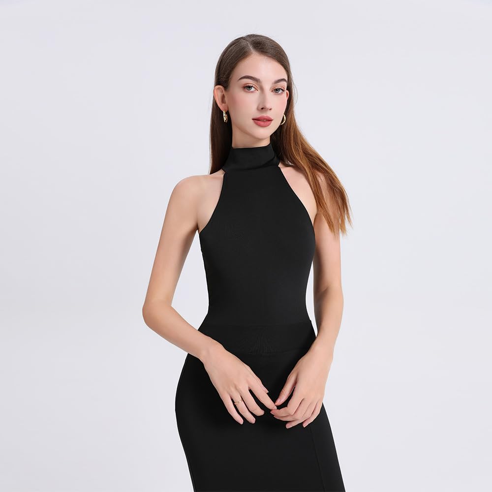 Abito Elegante Donna Abiti Sexy Senza Maniche Vestiti Donna Eleganti Abiti Bodycon Nero Gonna Lunga a Party Clubwear Abiti da Sera Lunghi Eleganti