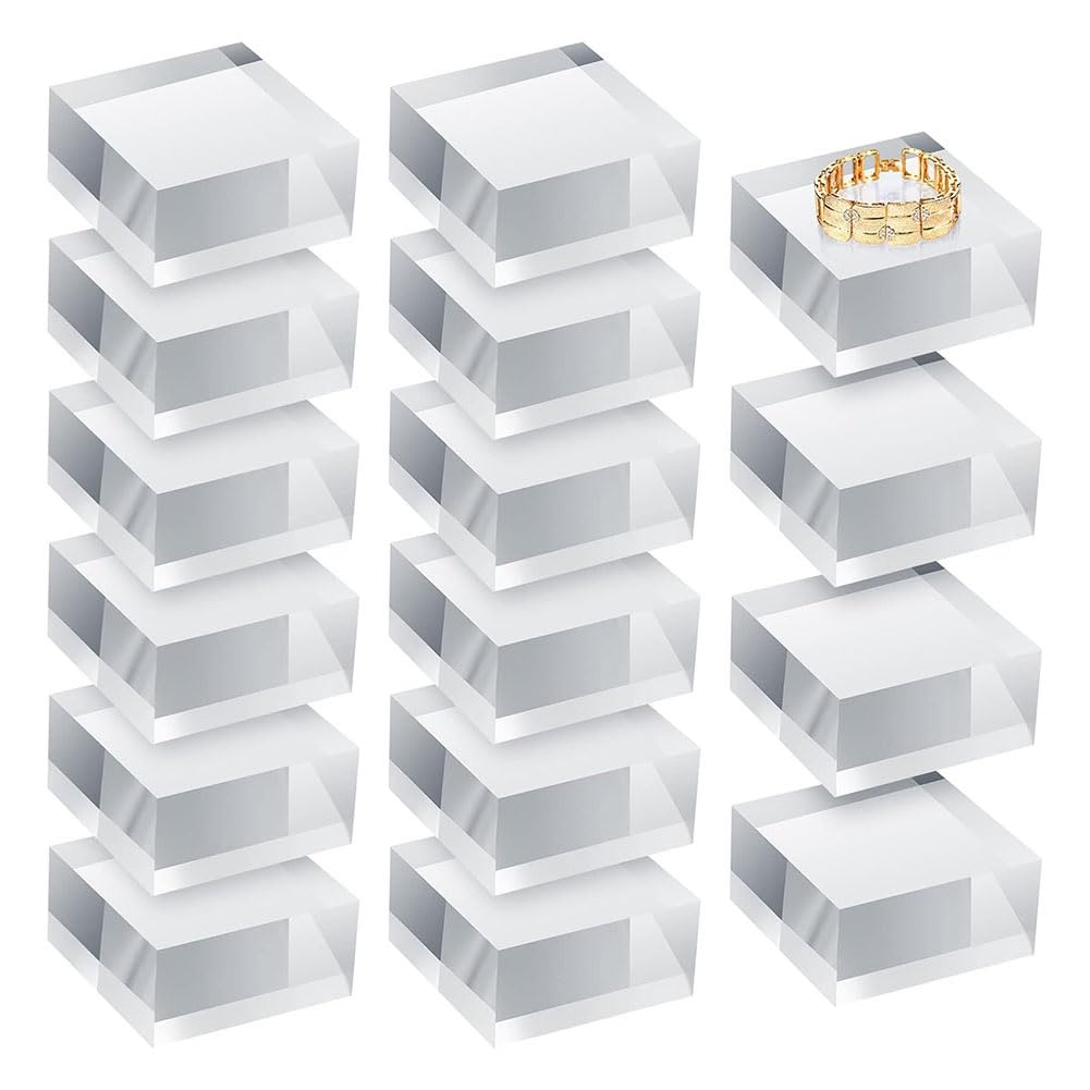 CTRLZS Clear Acrylic Blocks Square Display Block Clear Polished Cube Jewelry Display Stand Ring Showcase Holder Base 16pcs