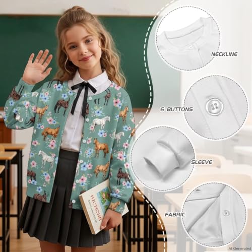 Image of Girls Cardigans Sweater Long Sleeve Crew Neck Button Down Sweaters School Outerwear for Kids Fall Winter Tops