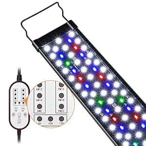 Aquarium Light, 14W 24/7 Natural Mode – Sunrise/Daylight/Moonlight Mode and Custom Mode with Expandable Bracket, Adjustable Timer and 7 Color Brightness for 12~18IN Fish Tank