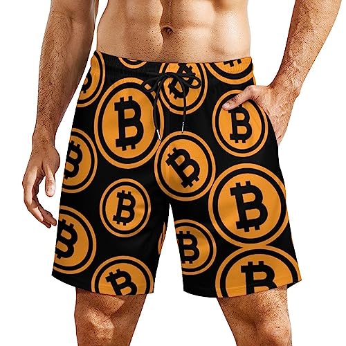 Bitcoin Logo Men's Beach Shorts with Compression Liner Swim Trunks Quick Dry Board Shorts