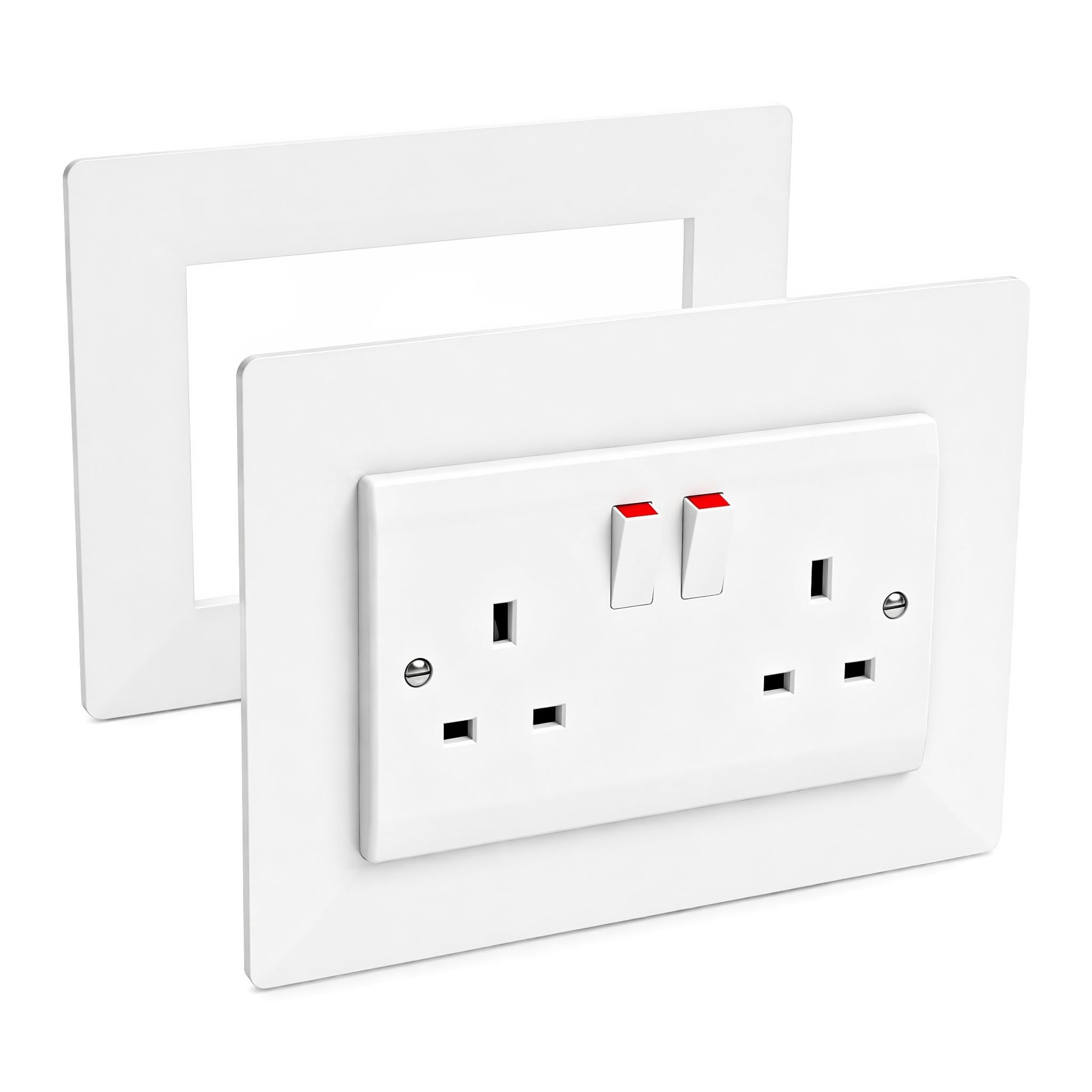 Light Switch Surround, Light Switch Cover - 2 Pcs White 14.6x8.6cm Double Switch Surround with Rounded Corners, Easy-Peel Adhesive Acrylic Socket Surround for Home Wall Decoration & Protection
