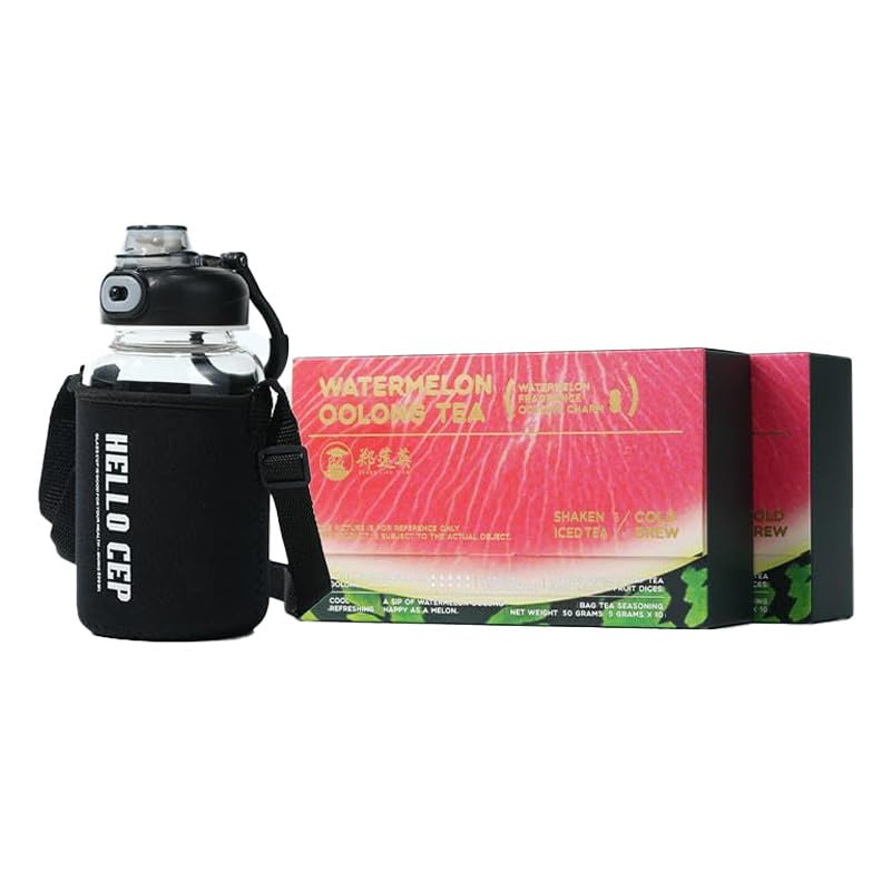 Cold Brew Watermelon Oolong Tea Bags with Glass Jar, 2-Pack (20 Tea Bags) | Brews Fast in Cold Water, Naturally Sweet Flavor with Dragon Fruit & Strawberry | No Sugar Added