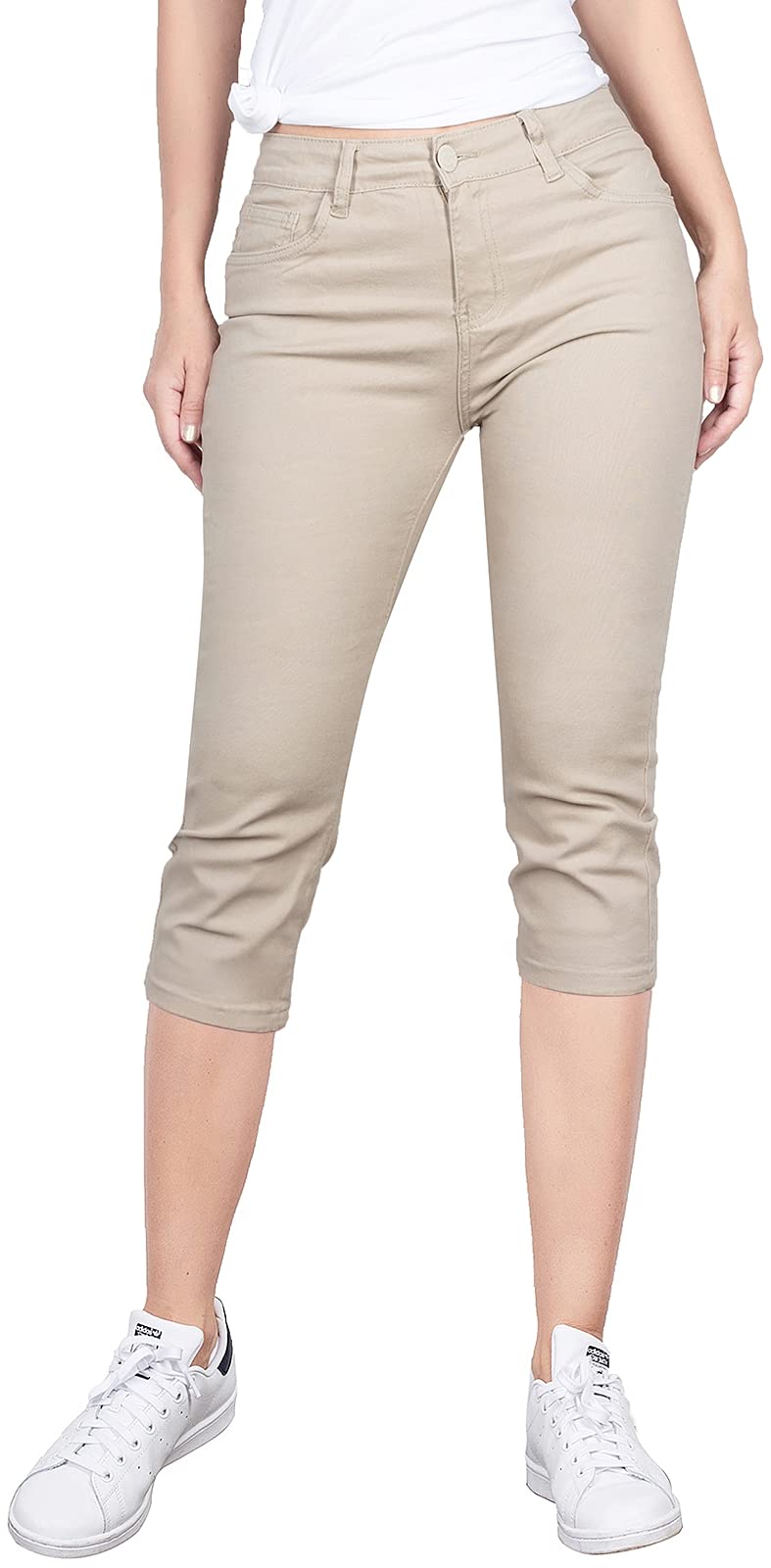 2LUV Womens Stretchy 5 Pocket Skinny Mid Rise Capri Ripped Denim Jeans