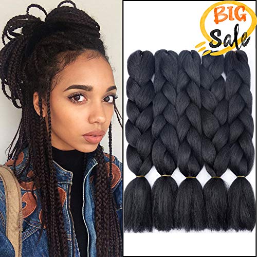 NAISIER Ombre Braiding Hair Kanekalon Synthetic Crochet Braids Hair Natural Black Color Braiding Hair For Twist Jumbo Box Braiding Hair,24" 1B#