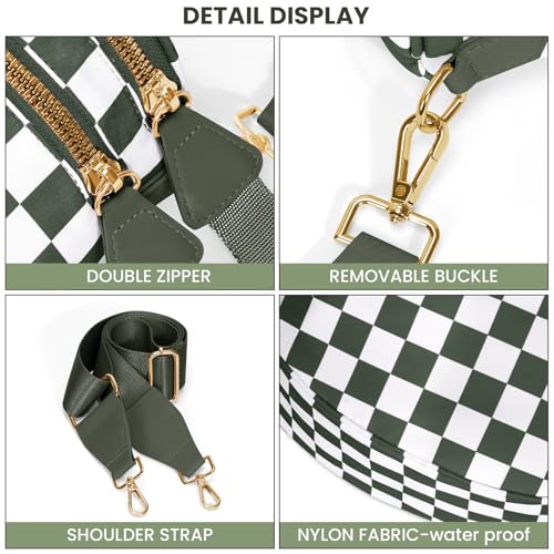 Image of hibear Checkered Crossbody Bag Spacious Bum Bags for Women Nylon Crossbody Fanny Packs Checkered Purse Belt Wallet