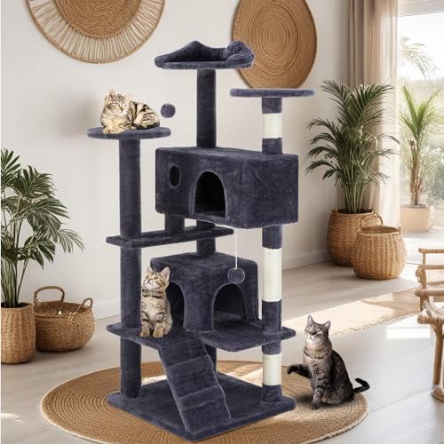 Image of Sweetcrispy 54 Inch Cat Tree Tower with Scratching Post, Indoor Use