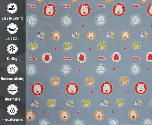 Image of Filymore Lion Double bedsheet for Girls Kid bedsheet for Queen Size Bed 240 TC Microfiber Soft Cartoon bedcover for Kids Room (90x90 Inches)(Dark Grey)