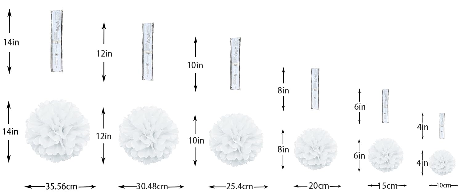 Lot De 9 Pompons Déco En Papier De Soie - Blanc Et Ivoire - Diam. 30 Et 40 Cm - Pour Mariage, Fête, Décoration Intérieure