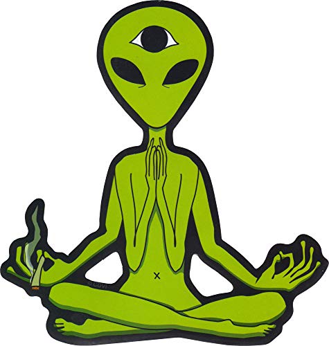 Square Deal Recordings & Supplies Calcomanía troquelada con diseño de alienígena de Cuatro Brazos meditando con el Tercer Ojo
