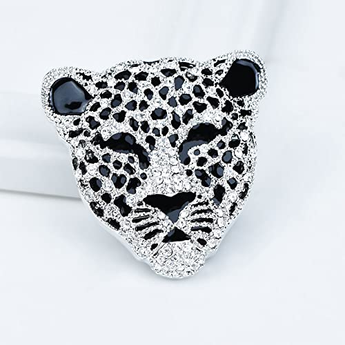 Image of Vintage Crystal Shell Leopard Brooch Lapel Pin Breastpin Rhinestone Animal Jewelry for Men Women