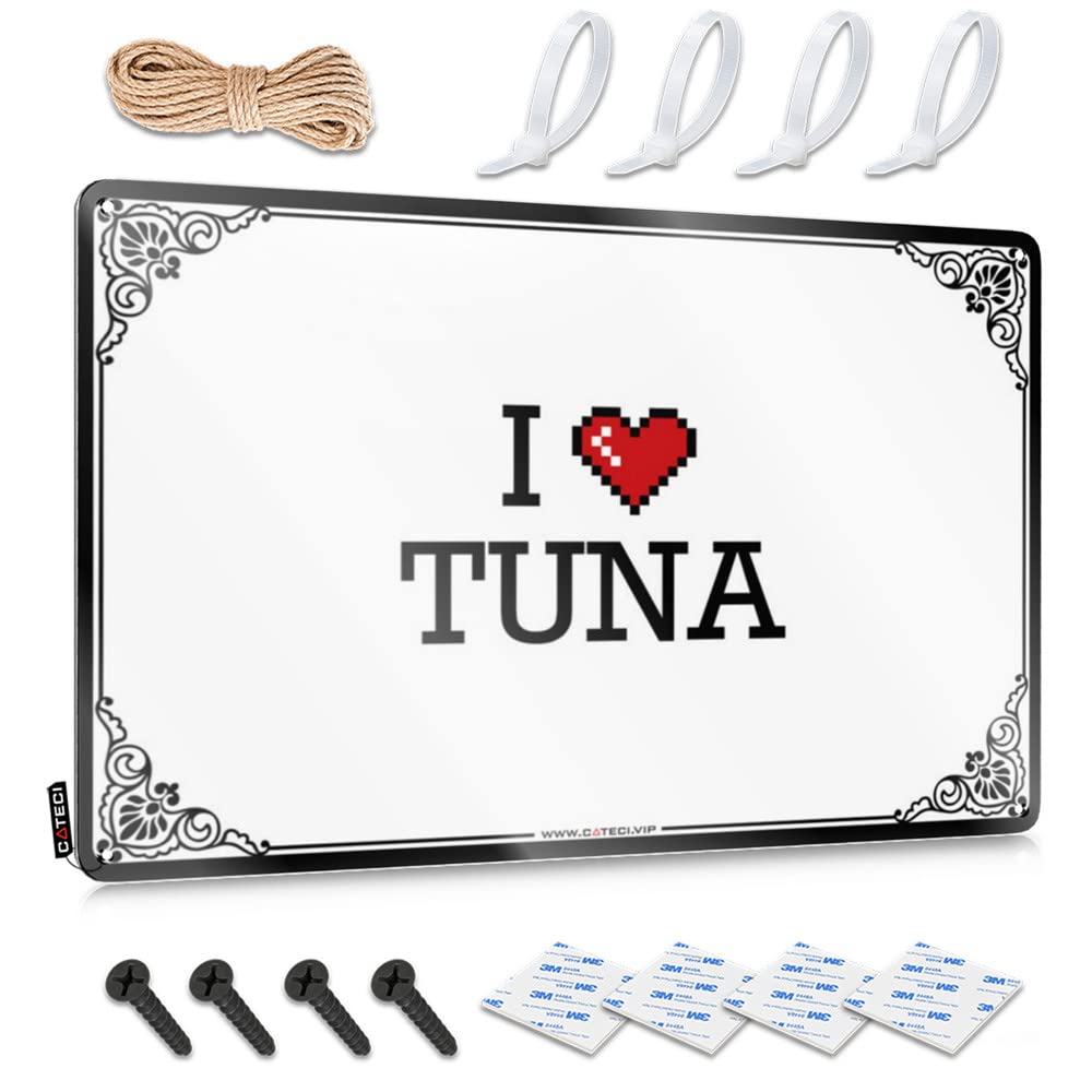 Weathered Tin Metal Sign, Fall Accessory I Love Tuna | Farmhouse Basement Bar Decor(20X30CM)