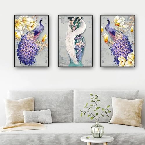 Impressions sur toile de paon XINBAO : triptyque d'art mural raffiné pour décoration esthétique