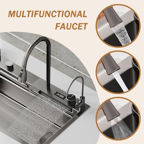 Évier de cuisine acier inoxydable 75 cm avec robinet cascade pour simplifier vos repas