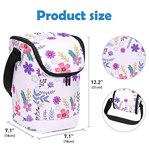 Lonchera floral morada con correa ajustable para adultos y niños 4