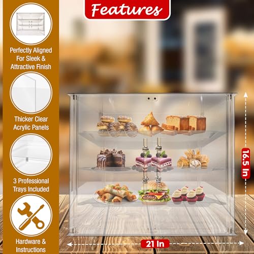 Savvy Life BDC-002AP Commercial Countertop Bakery Pastry Display Case - Heavy Duty, Sturdy Stable Clear Acrylic, Upgraded Finish, Stainless Steel Handles, Easy Assembly, Food Tongs thumb #2