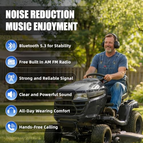 Image of Gardtech Bluetooth 5.3 AM /FM Radio Hearing Protection,29dB SNR Safety Earmuffs with Digital Display, Rechargeable Noise Cancelling Headphones for Mowing, Workshops and Snowblowing Black