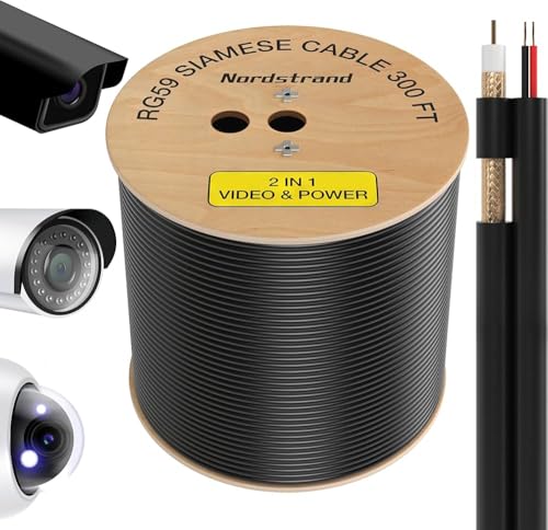 RG59 Siamese Coaxial Cable with Power, 305M Roll – 2-in-1 Video and Power Cable for CCTV Security Camera Systems, DVR Surveillance, and BNC Connections – High-Performance RG-59 Cable