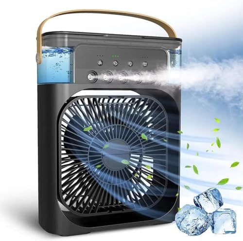 Mini Ar Condicionado Umidificador Refil Gelo Portátil Luz Led Ventilador Mesa Climatizador Purificad