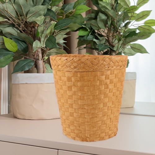 Image of Zerodeko Woven Trash can 10.24 Inch Lightweight Rattan Wastebasket Multipurpose Storage Basket for Office Bedroom Bathroom Home Organization