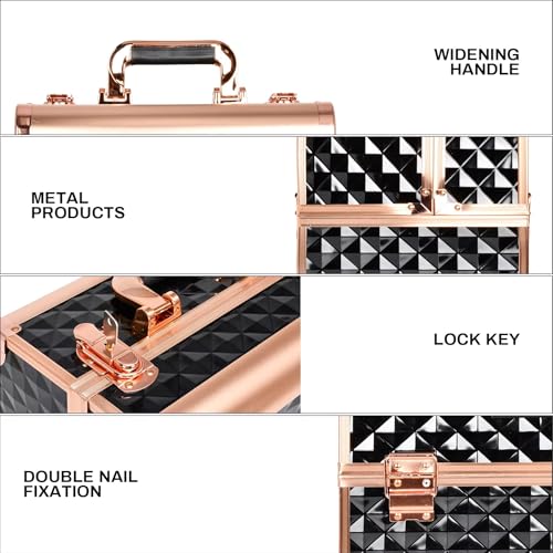 Image of Adson Professional Makeup Box Cosmetics Case Jewelry Organiser Vanity Make Up Storage Box Beauty Train Case Lockable with Keys (Metallic Rose Gold)