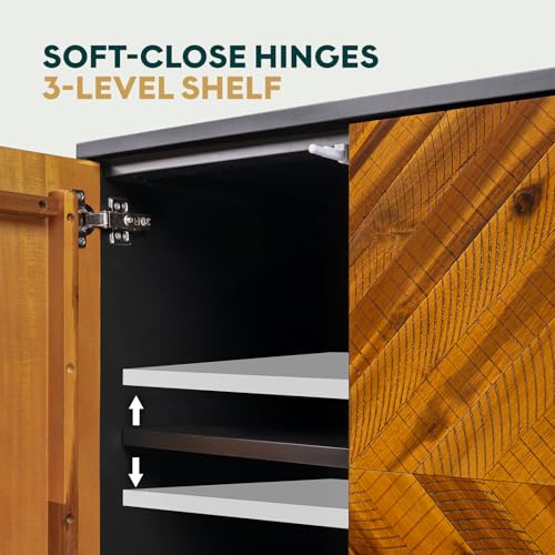 Image of Bme Vivian Sideboard Buffet Cabinet, Solid Acacia Wood Storage Cabinet with 3 Doors, Rustic Golden Brown Mid Century Modern Sideboard for Dining Room, Kitchen, or Living Room