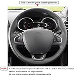 Couvre-volant de voiture cousu à la main en simili cuir PU noir pour Renault Clio 4 (IV) Kaptur Captur 2016-2019, fil gris foncé