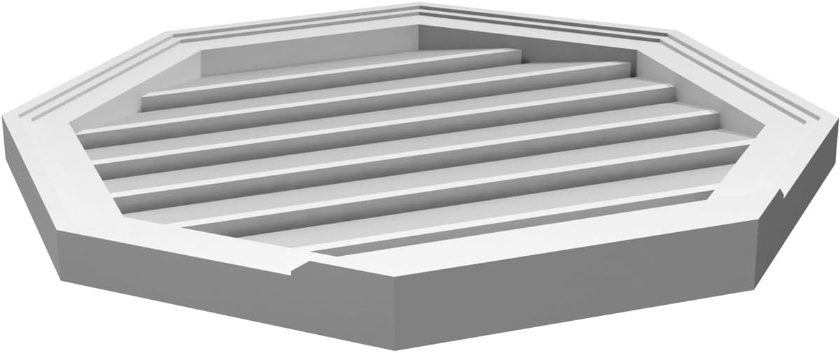 Ekena Millwork GVPOC24X2403SF Octagonal Surface Mount PVC Gable Vent, 24"W x 24"H, Factory Primed White