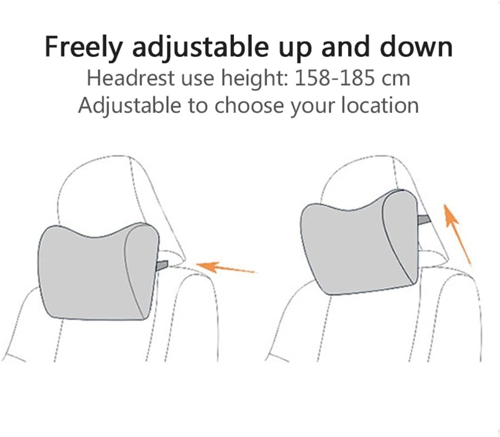 Car Headrest Neck Pillow for Seat Chair in Auto Memory Foam Cotton Cushion Fabric Cover Soft Rest Travel Support(Gray)