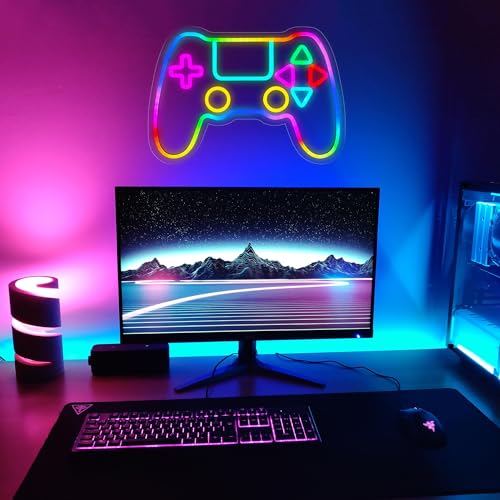 Image of Qusea Gamer Neon Sign Gamepad Shaped RGB LED Neon Lights Gaming Sign USB Powered Game Gift for Boys Bedroom Gamer Room Wall Decor