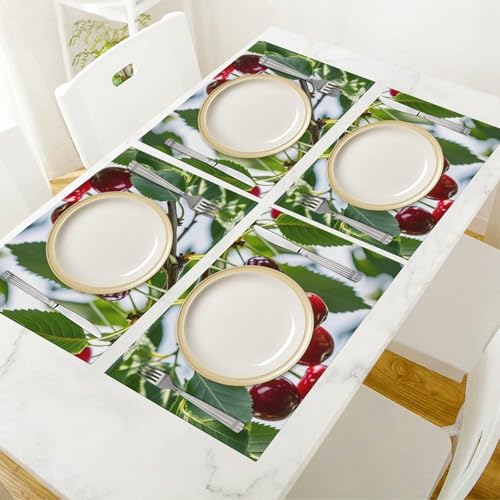 Set de table PVC cerises x6 antidérapant et résistant à la chaleur